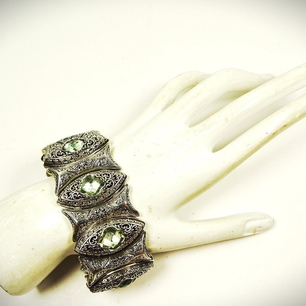 KONSTANTINO Sterling Silver Faceted Prasiolite Wide Link Bracelet 121 Grams - Picture 11 of 13